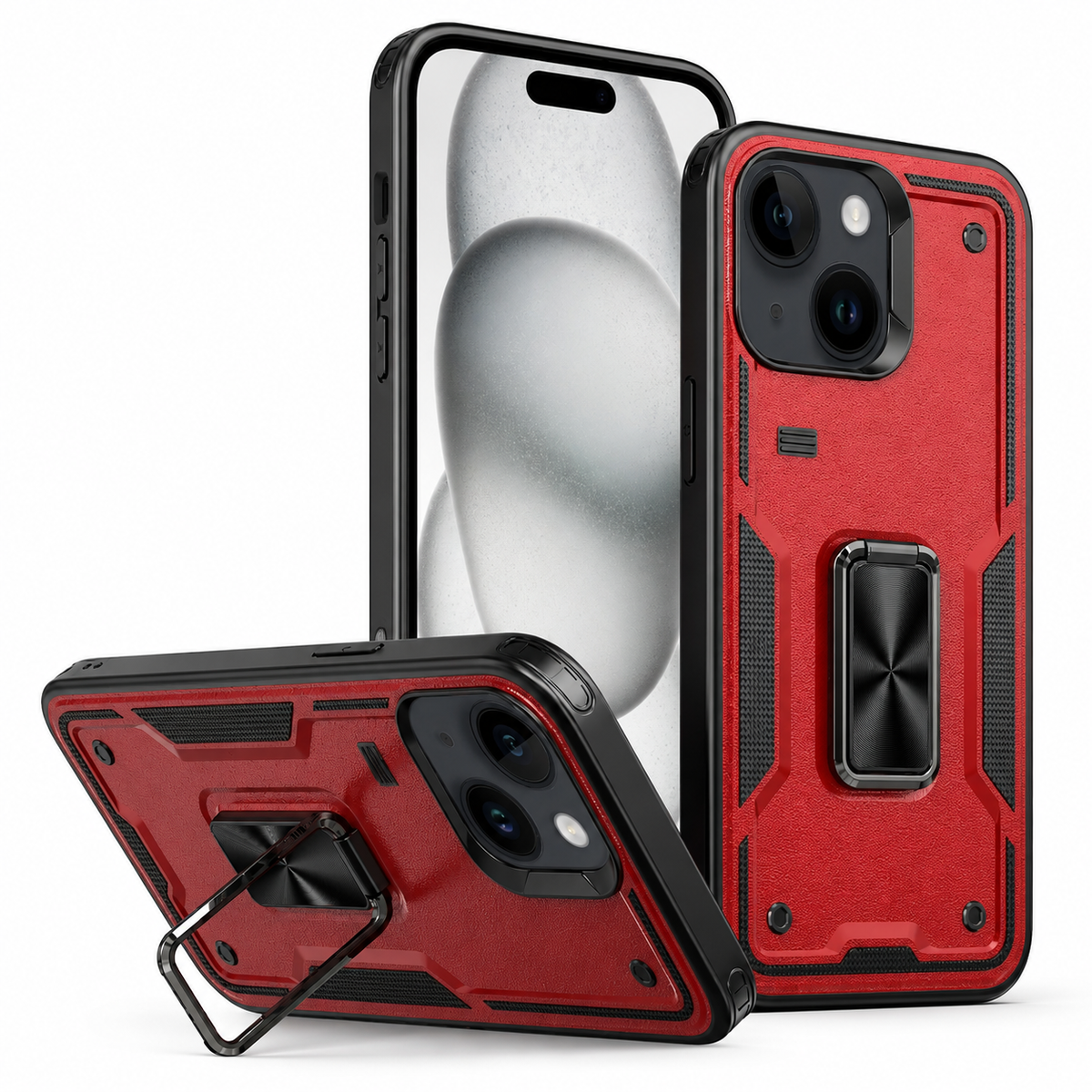 Rugged Kickstand Ring Case for Apple iPhone 13 - Red