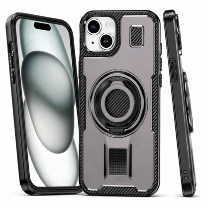 Metallic Ring Grip Stand Case for Apple iPhone 14 - Grey