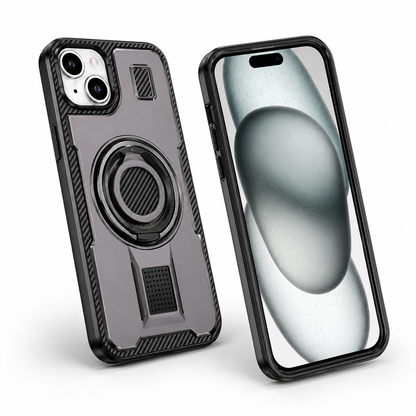 Metallic Ring Grip Stand Case for Apple iPhone 14 - Grey