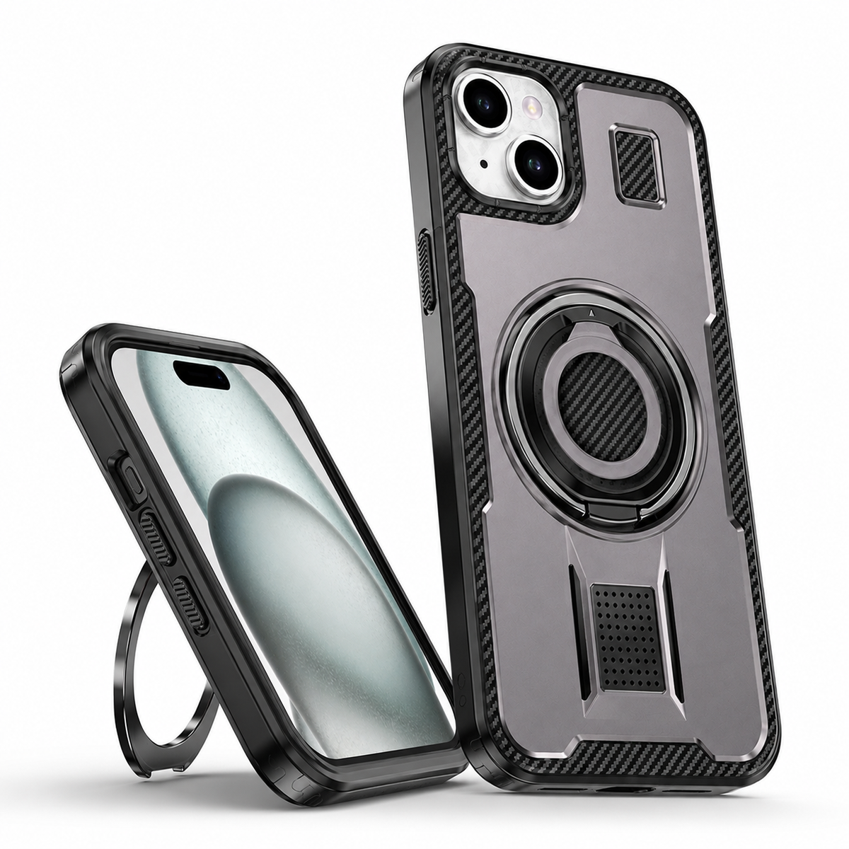 Metallic Ring Grip Stand Case for Apple iPhone 14 - Grey