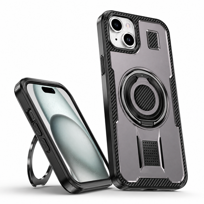 Metallic Ring Grip Stand Case for Apple iPhone 14 - Grey