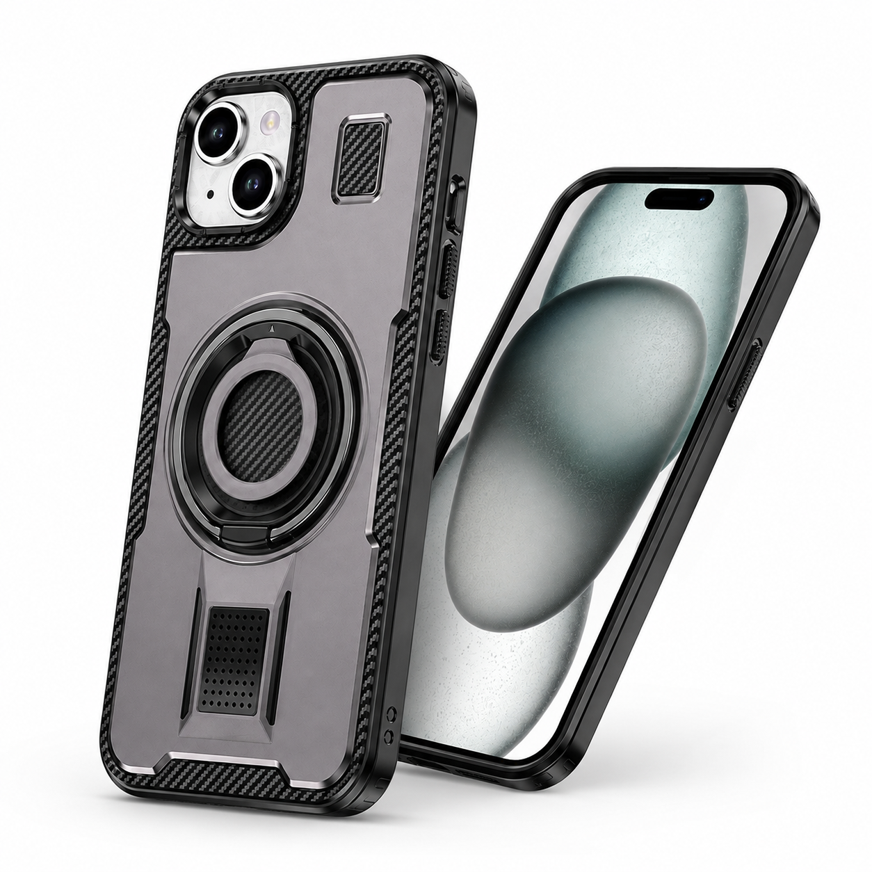 Metallic Ring Grip Stand Case for Apple iPhone 14 - Grey