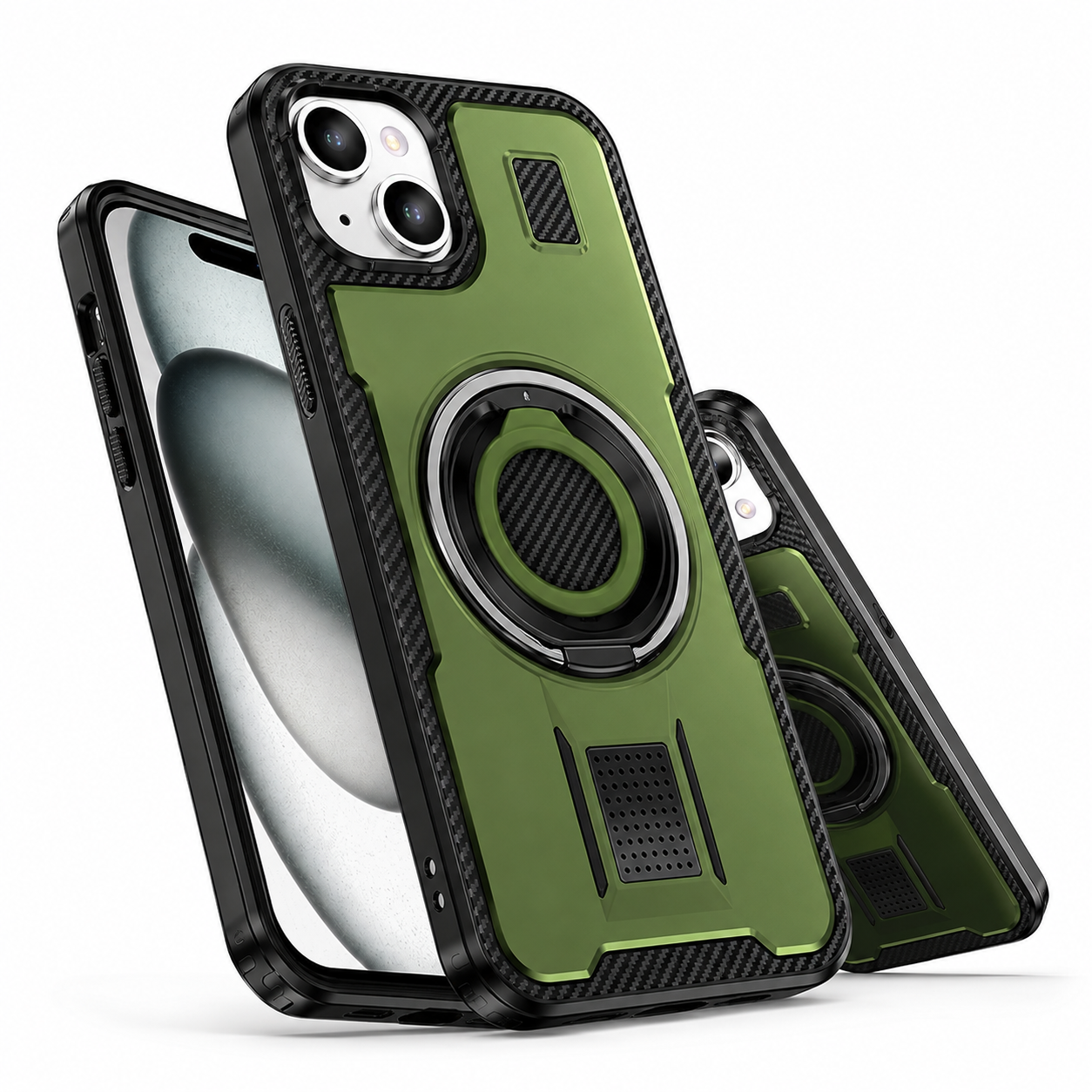 Metallic Ring Grip Stand Case for Apple iPhone 13 - Green