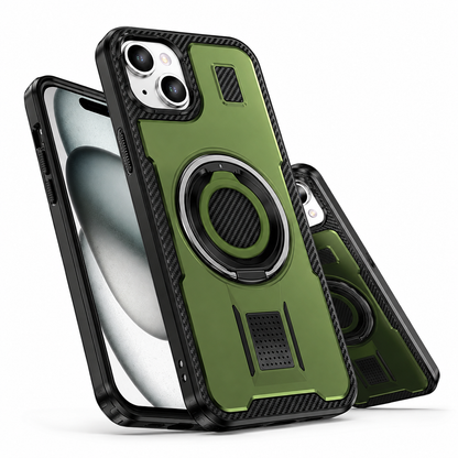 Metallic Ring Grip Stand Case for Apple iPhone 13 - Green