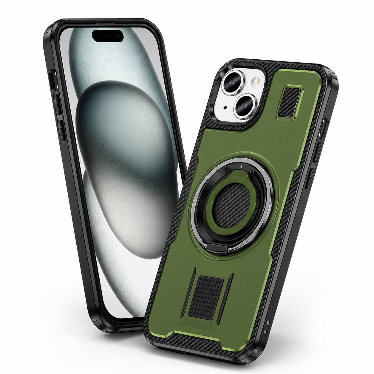 Metallic Ring Grip Stand Case for Apple iPhone 13 - Green