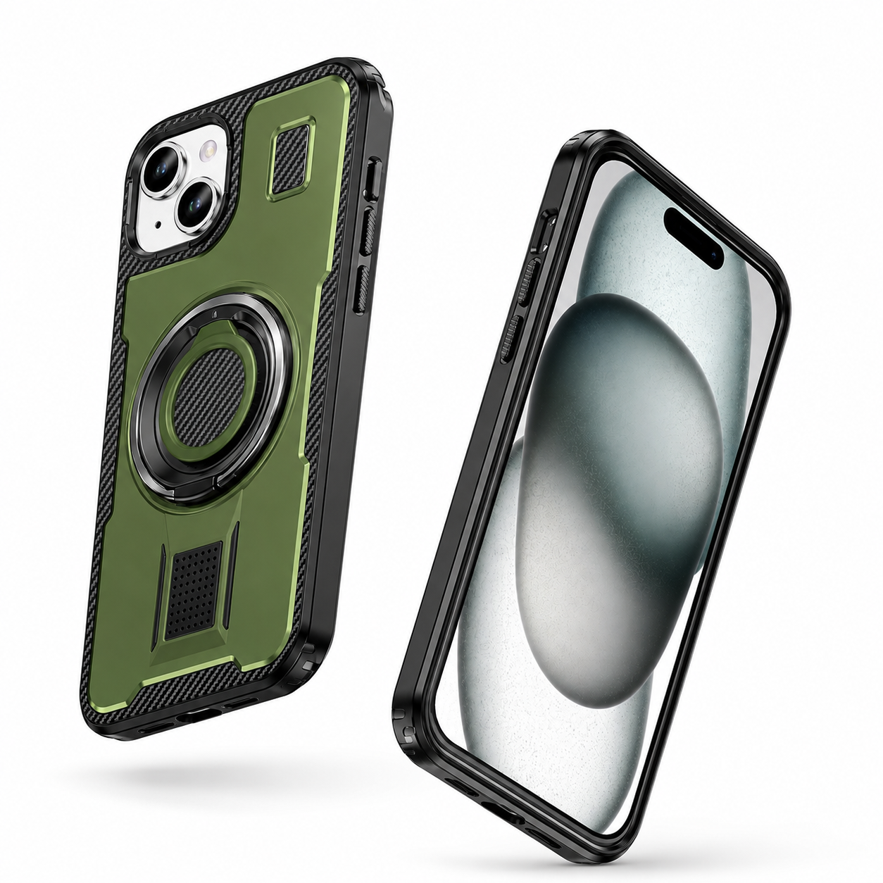 Metallic Ring Grip Stand Case for Apple iPhone 13 - Green