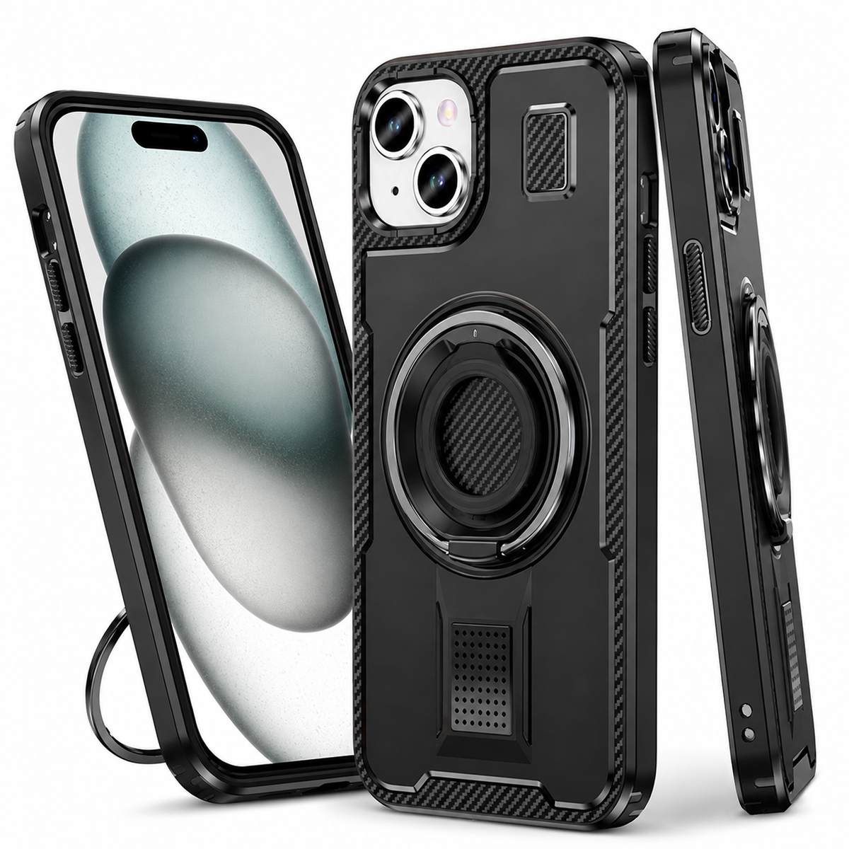 Metallic Ring Grip Stand Case for Apple iPhone 14 - Black