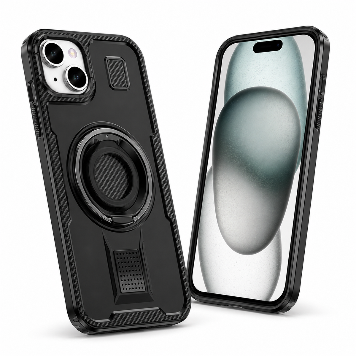 Metallic Ring Grip Stand Case for Apple iPhone 13 - Black