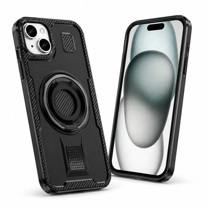 Metallic Ring Grip Stand Case for Apple iPhone 13 - Black