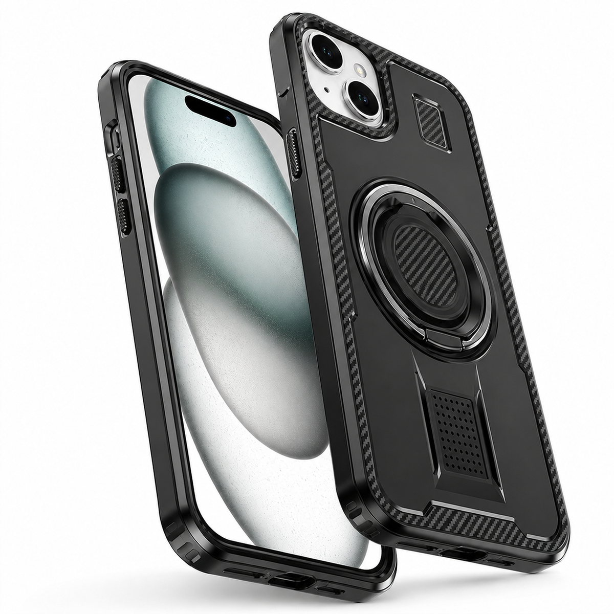 Metallic Ring Grip Stand Case for Apple iPhone 14 - Black