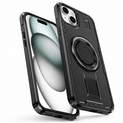 Metallic Ring Grip Stand Case for Apple iPhone 14 - Black