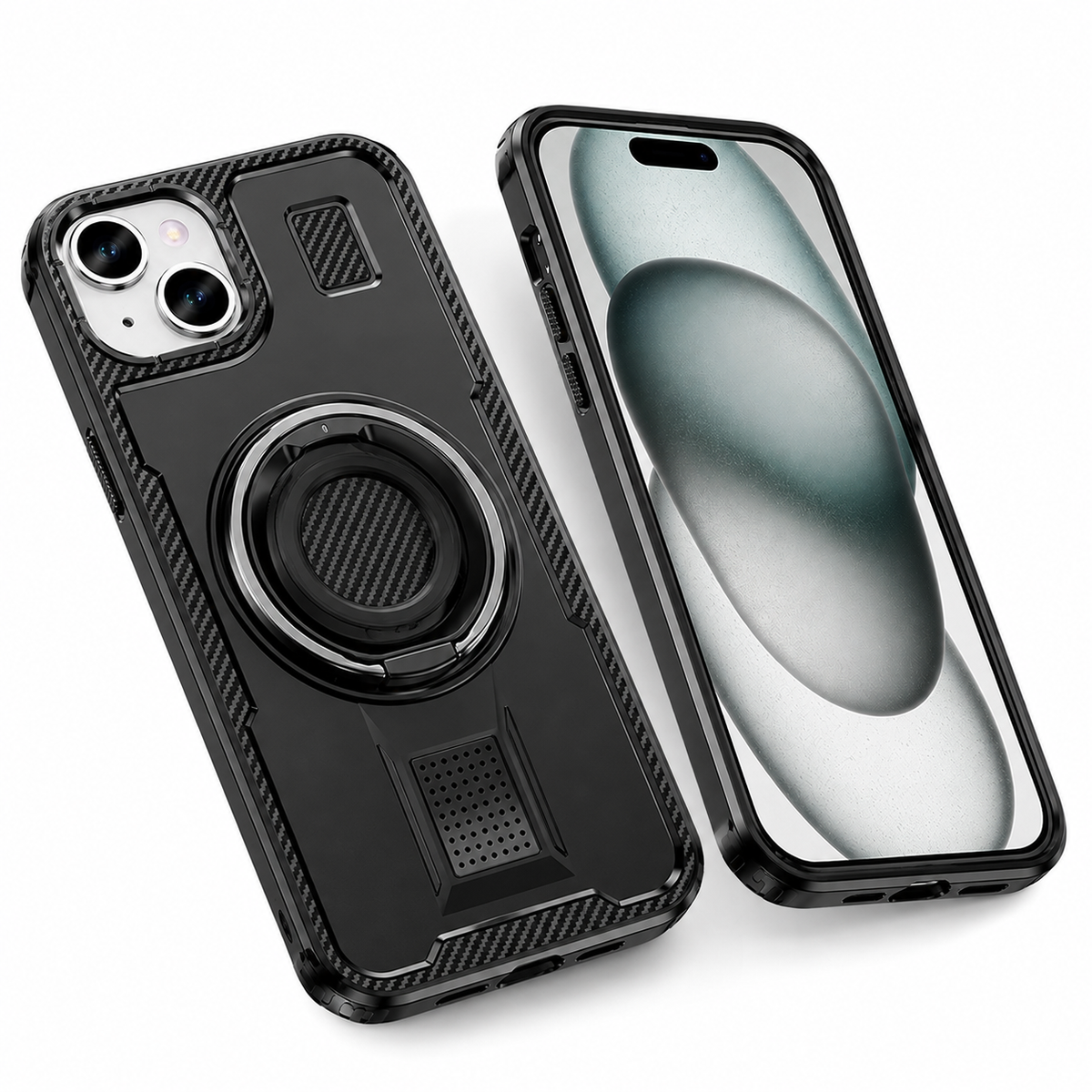 Metallic Ring Grip Stand Case for Apple iPhone 13 - Black