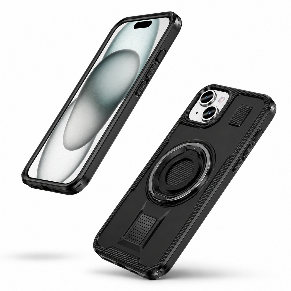 Metallic Ring Grip Stand Case for Apple iPhone 14 - Black