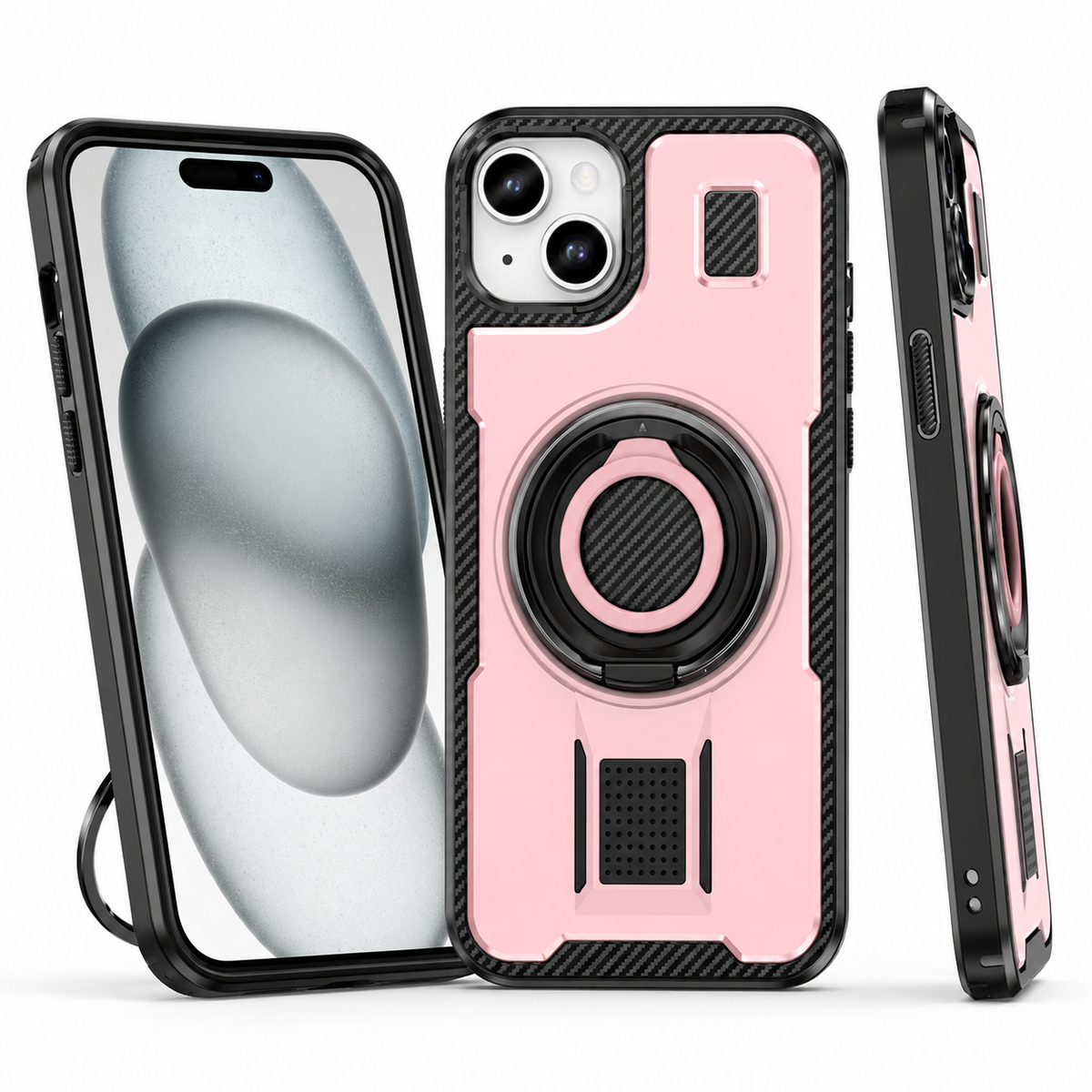 Metallic Ring Grip Stand Case for Apple iPhone 14 - Pink