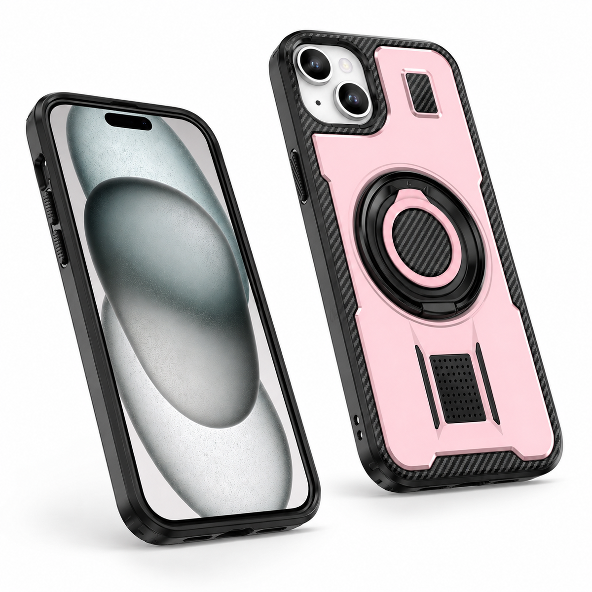 Metallic Ring Grip Stand Case for Apple iPhone 13 - Pink