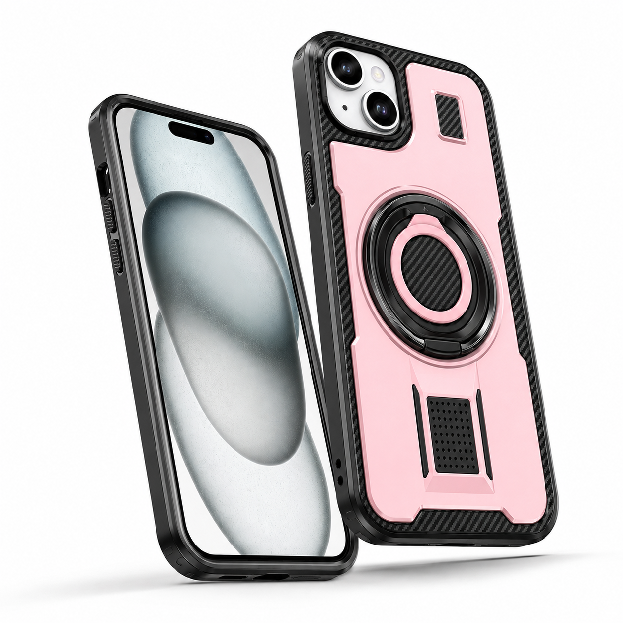 Metallic Ring Grip Stand Case for Apple iPhone 13 - Pink