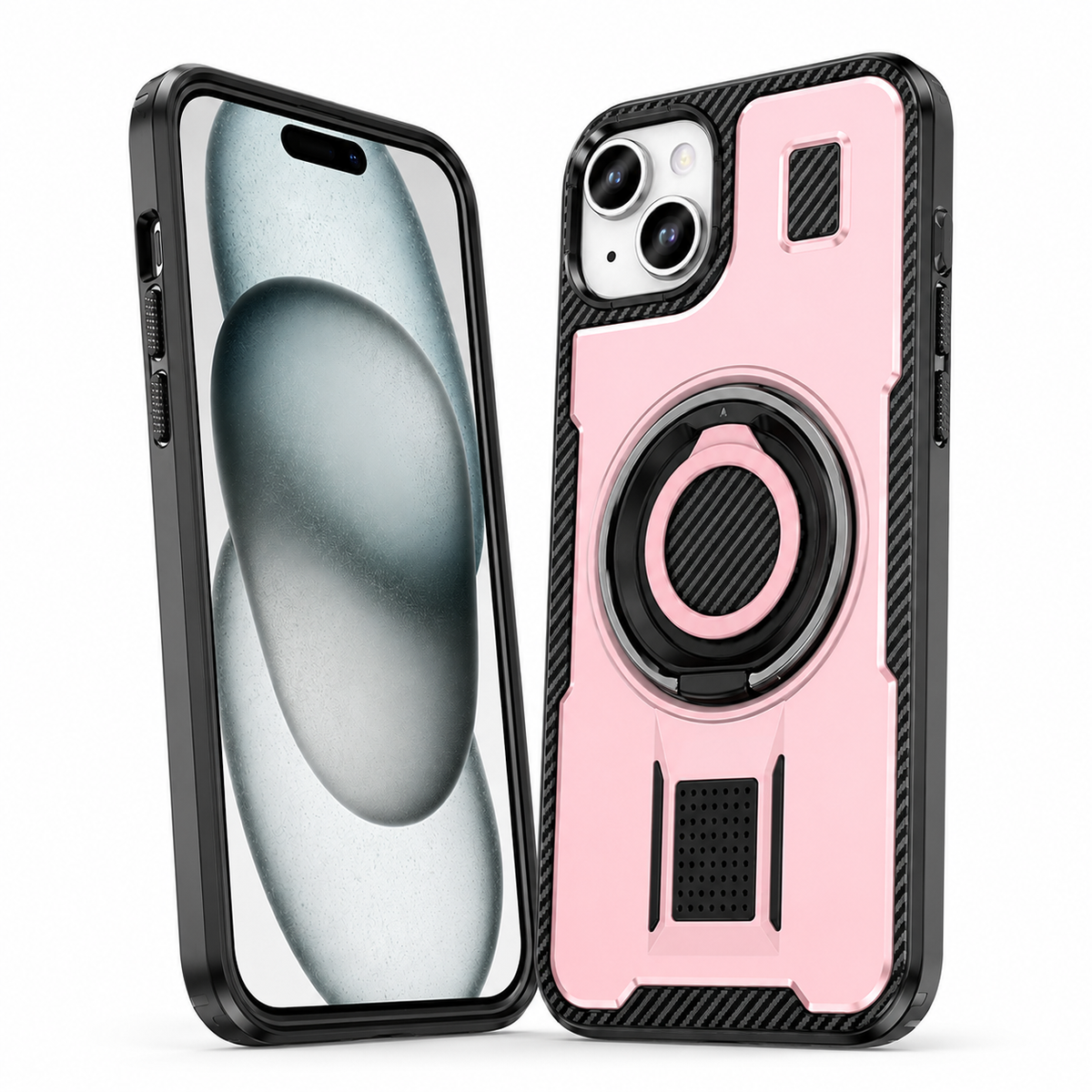 Metallic Ring Grip Stand Case for Apple iPhone 13 - Pink