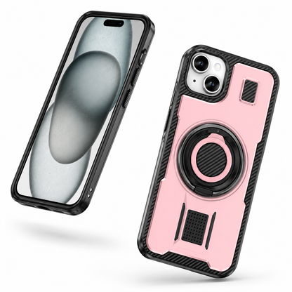 Metallic Ring Grip Stand Case for Apple iPhone 13 - Pink