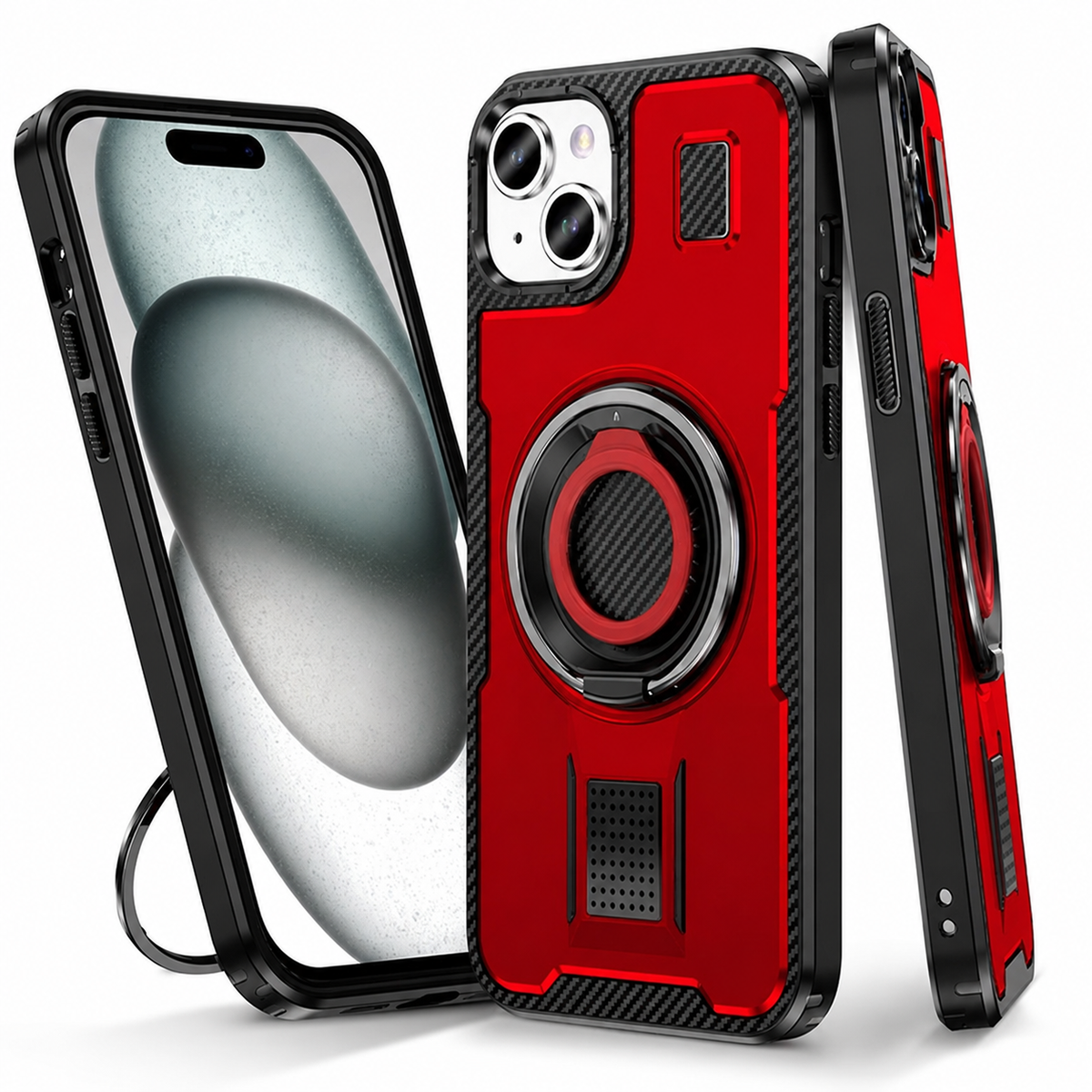 Metallic Ring Grip Stand Case for Apple iPhone 14 - Red