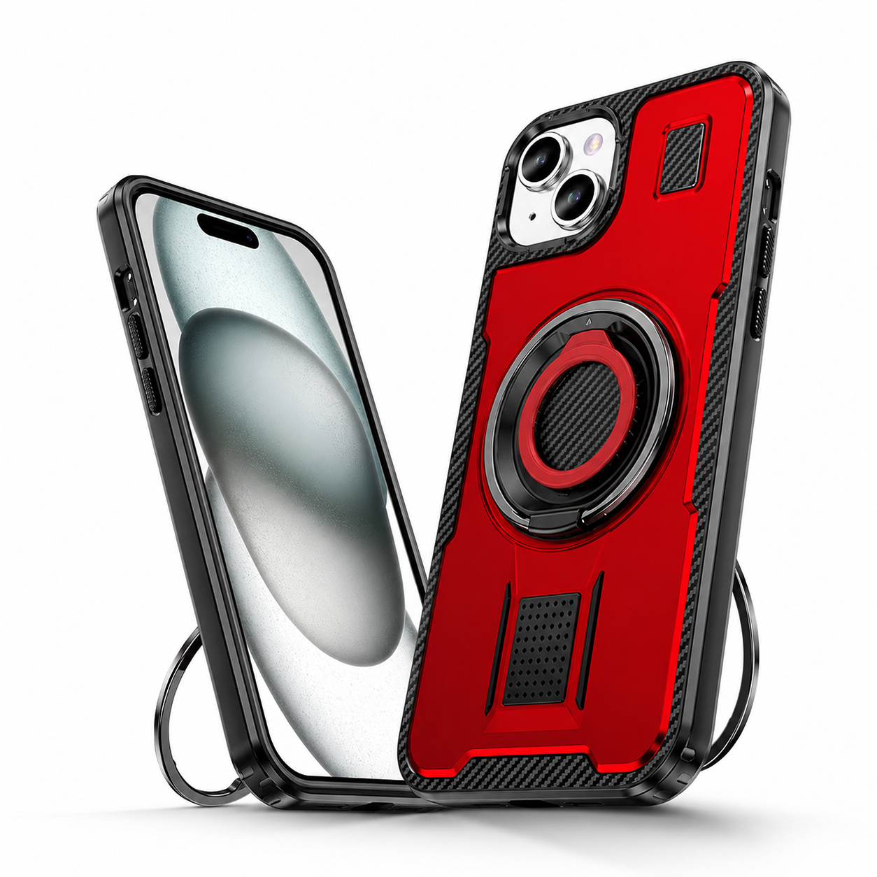 Metallic Ring Grip Stand Case for Apple iPhone 13 - Red