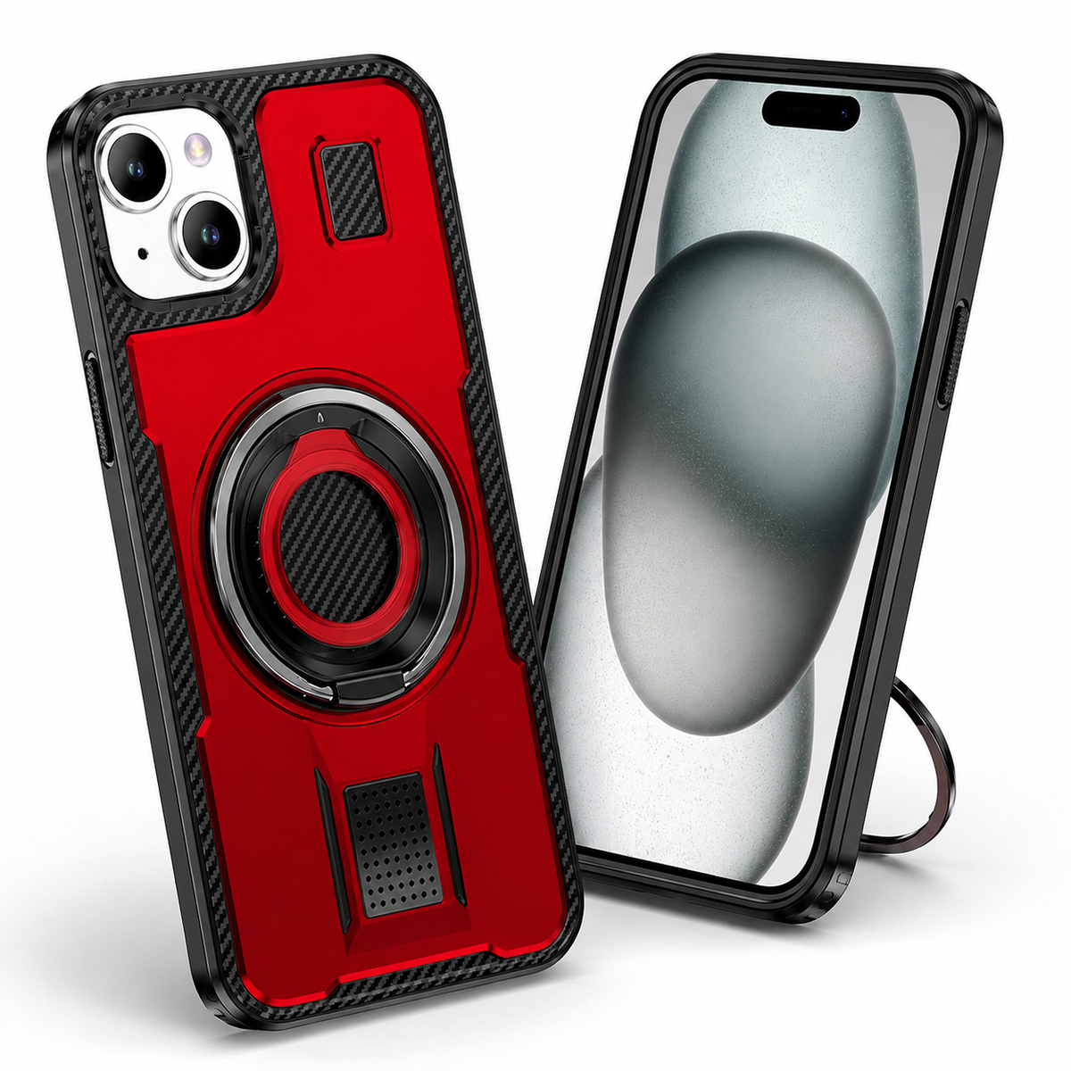Metallic Ring Grip Stand Case for Apple iPhone 13 - Red