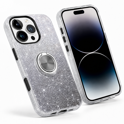 3-in-1 Glitter Ring Case for Apple iPhone 16 Pro Max - Black Silver