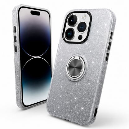 3-in-1 Glitter Ring Case for Apple iPhone 16 Pro Max - Black Silver