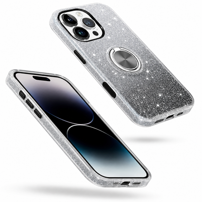 3-in-1 Glitter Ring Case for Apple iPhone 16 Pro Max - Black Silver