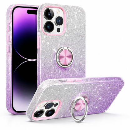 3-in-1 Glitter Ring Case for Apple iPhone 16 Pro Max - Purple / Silver
