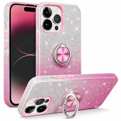 Glitter Ring Case for Apple iPhone 16 Pro Max - Pink / Silver