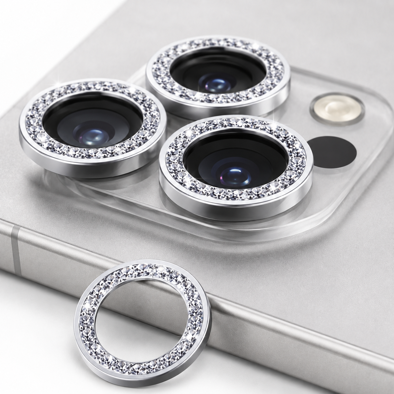Shiny Silver Ring Protective Case for Apple iPhone 16 Pro Max