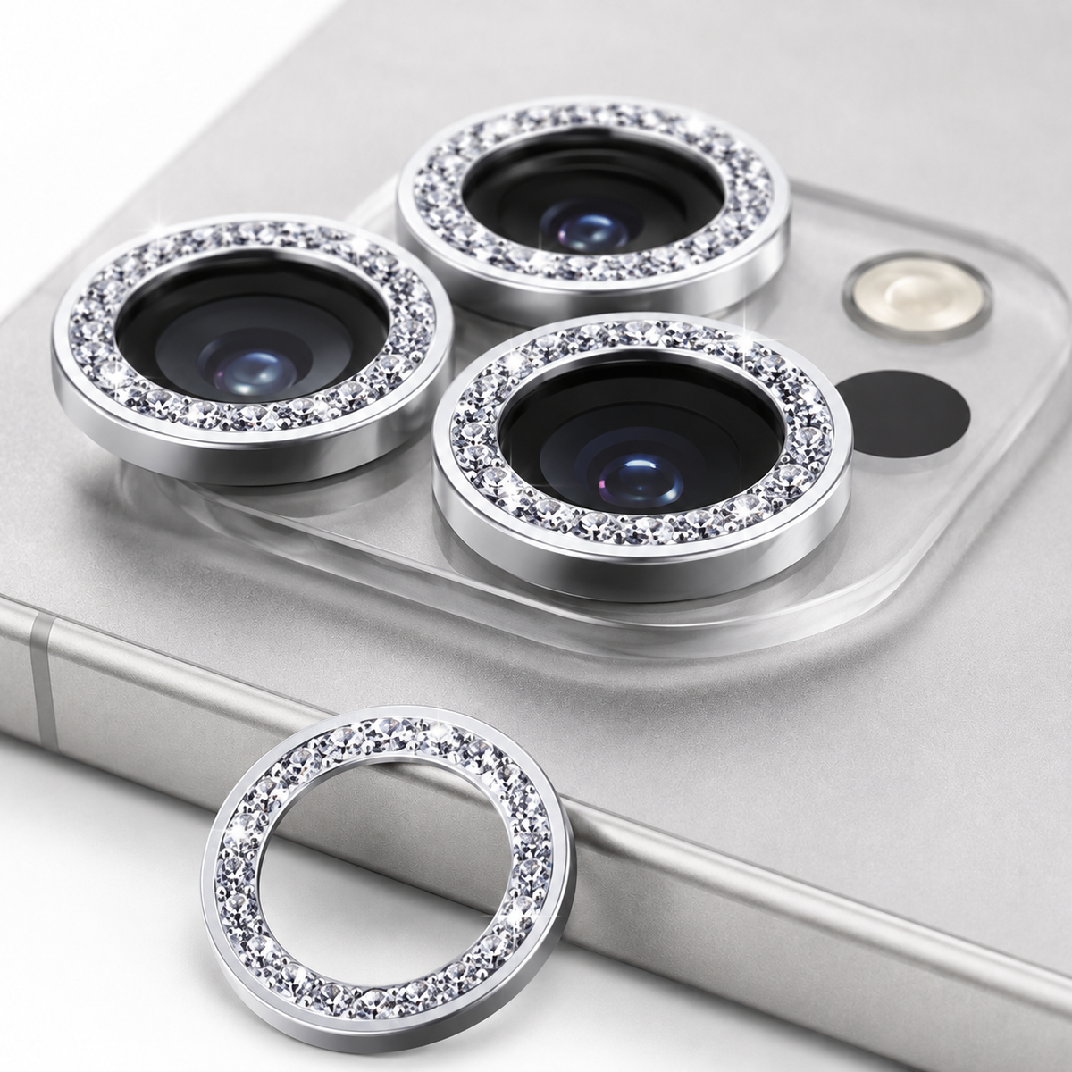 Shiny Silver Ring Protective Case for Apple iPhone 14 Pro - close-up design view