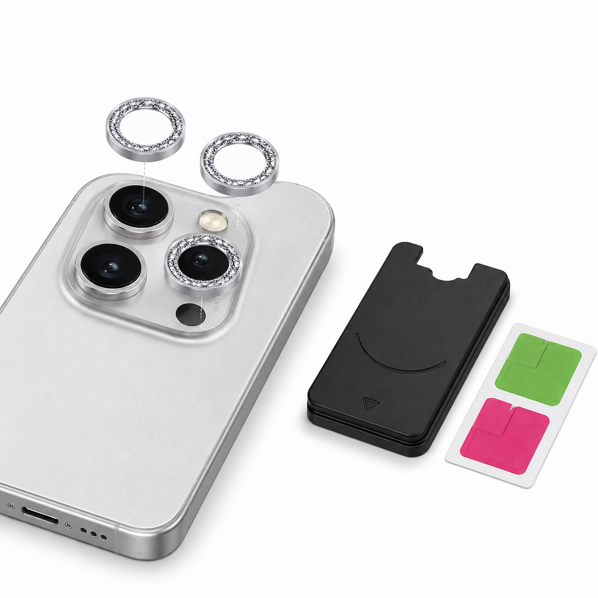 Shiny Silver Ring Protective Case for Apple iPhone 14 Pro Max - side profile product view