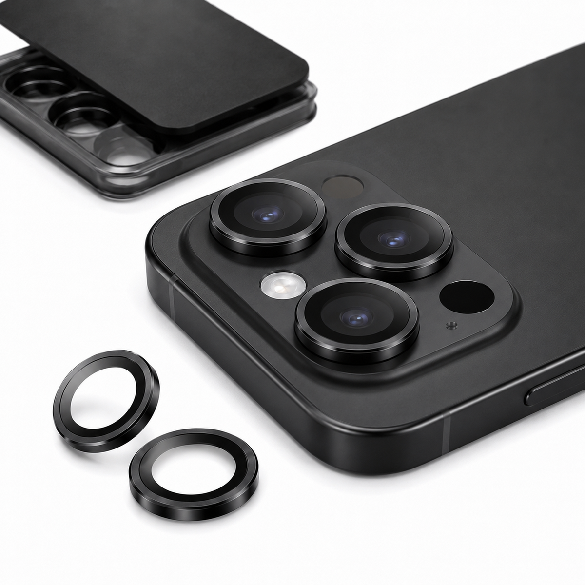 Matte Metal Camera Ring Protector for Apple iPhone 14 Pro - Black - side profile product view