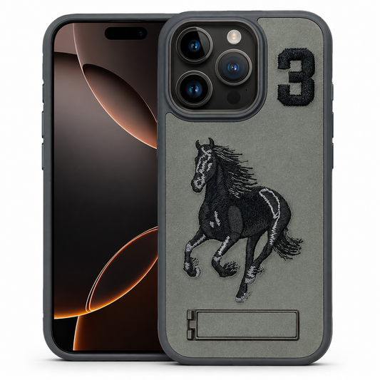 Horse Design Kickstand Case for Apple iPhone 15 - Grey – strong magnetic phone case