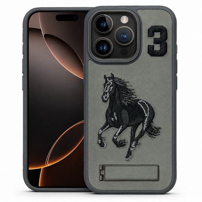 Horse Design Kickstand Case for Apple iPhone 13 - Grey