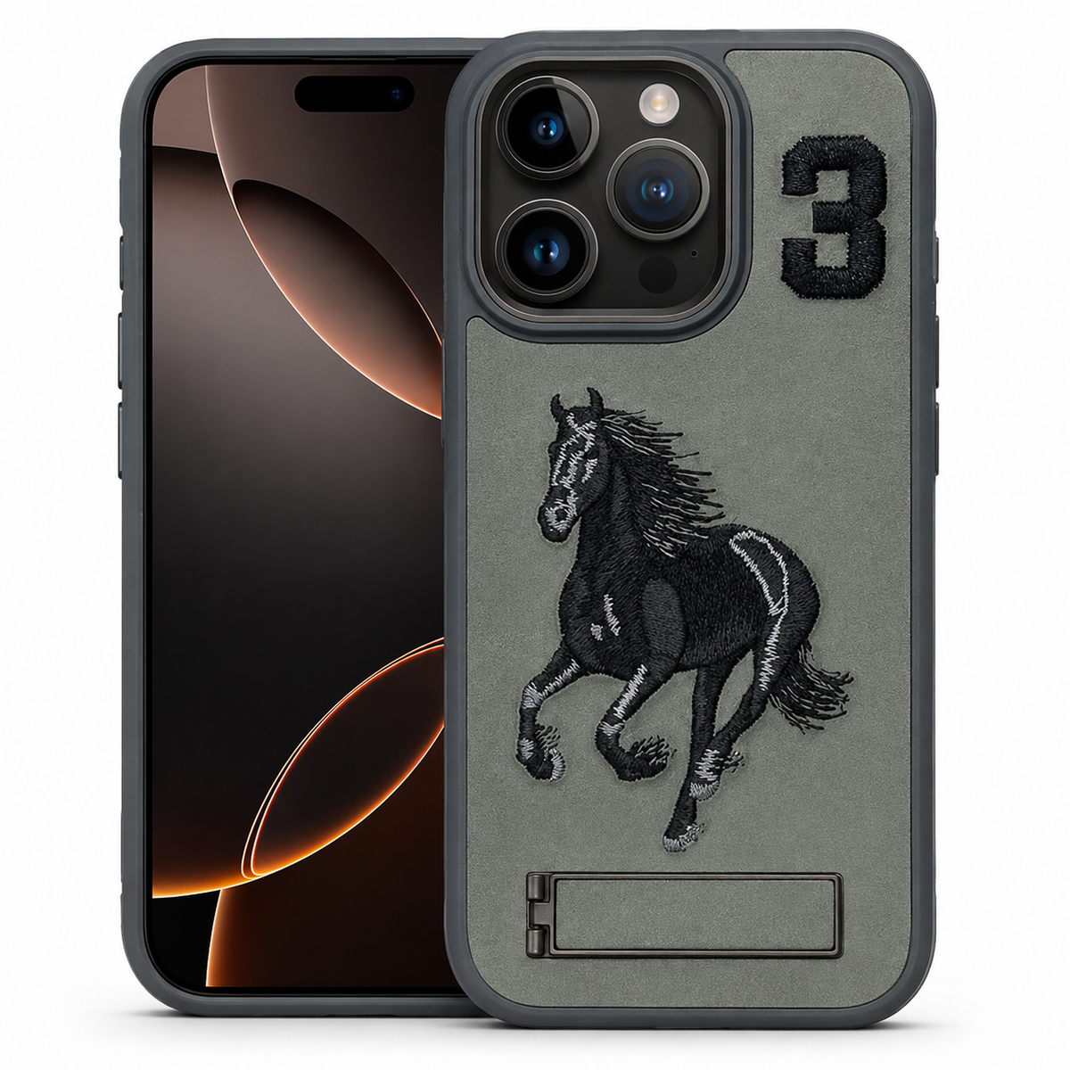 Horse Design Kickstand Case for Apple iPhone 14 - Grey