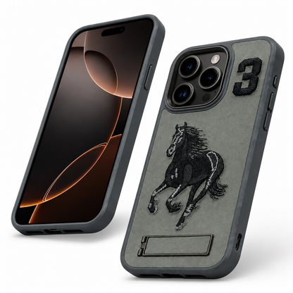 Horse Design Kickstand Case for Apple iPhone 14 - Grey