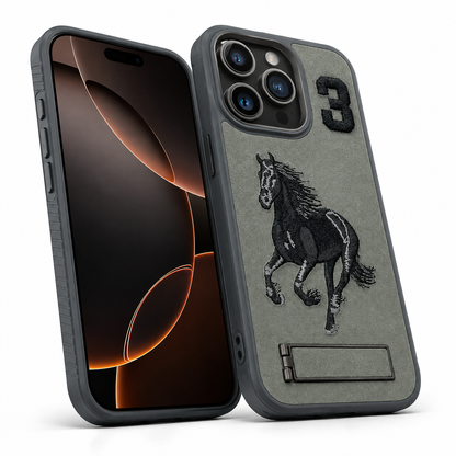 Horse Design Kickstand Case for Apple iPhone 13 - Grey