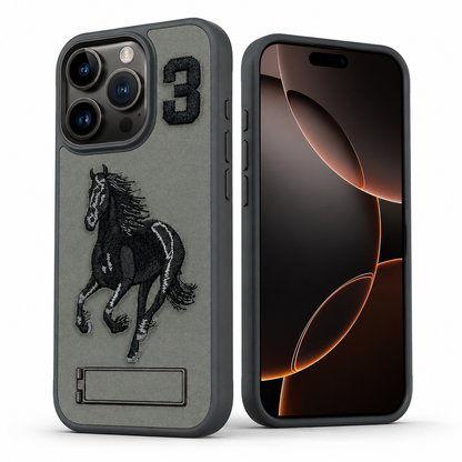 Horse Design Kickstand Case for Apple iPhone 13 - Grey