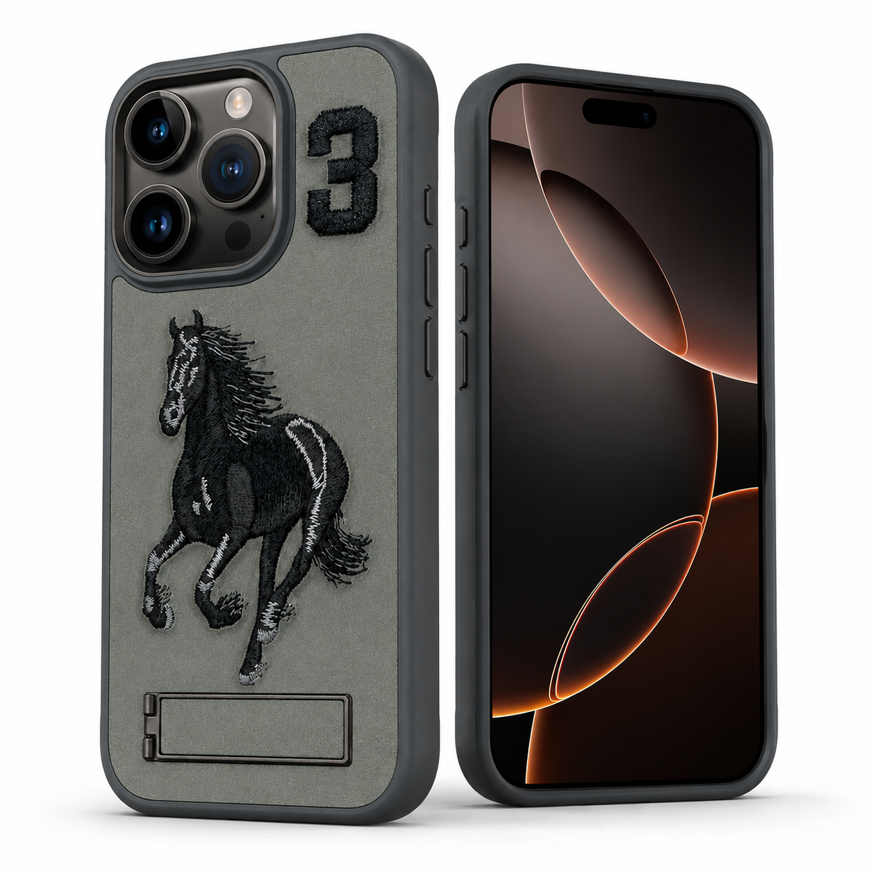 Horse Design Kickstand Case for Apple iPhone 14 - Grey