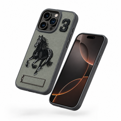 Horse Design Kickstand Case for Apple iPhone 14 - Grey