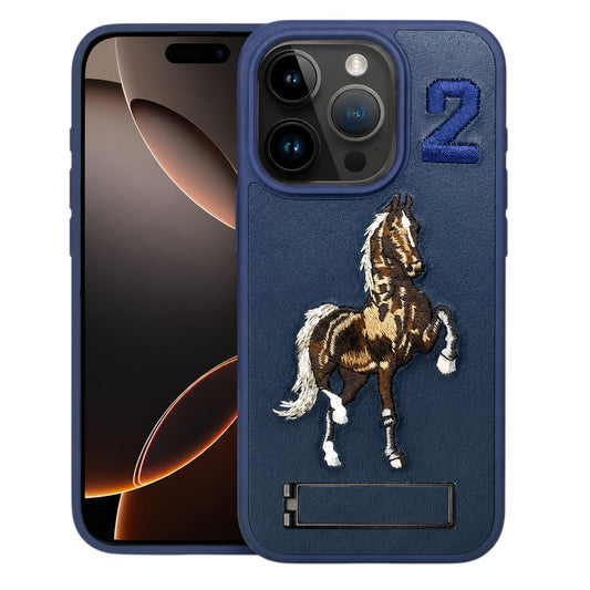 Horse Design Kickstand Case for Apple iPhone 15 - Blue – stylish protective mobile phone cover