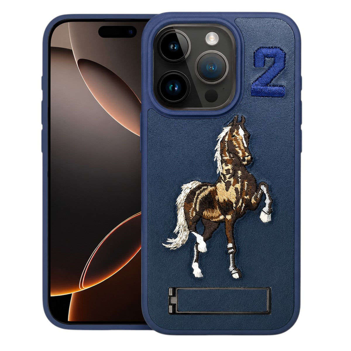 Horse Design Kickstand Case for Apple iPhone 14 - Blue