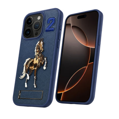 Horse Design Kickstand Case for Apple iPhone 14 - Blue