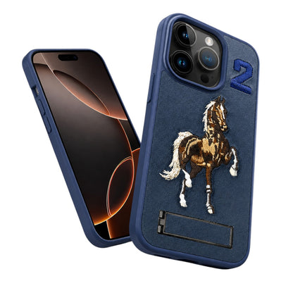 Horse Design Kickstand Case for Apple iPhone 14 - Blue