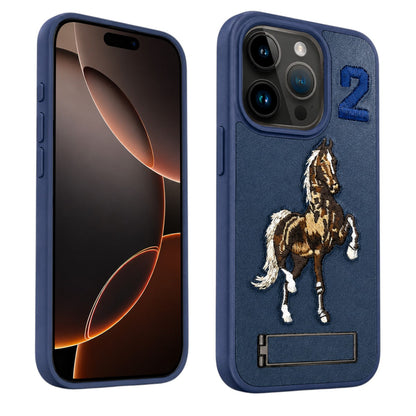 Horse Design Kickstand Case for Apple iPhone 13 - Blue