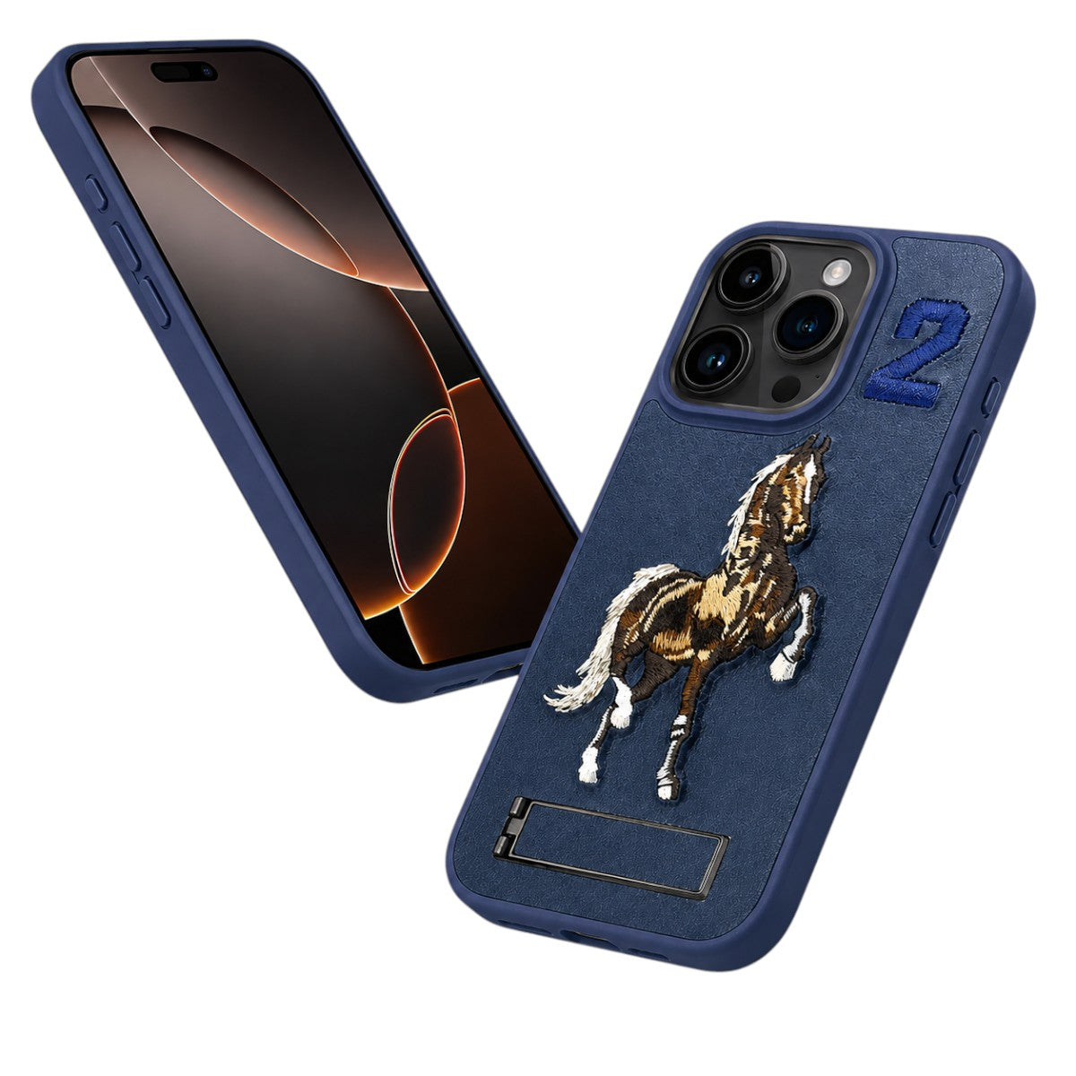 Horse Design Kickstand Case for Apple iPhone 13 - Blue