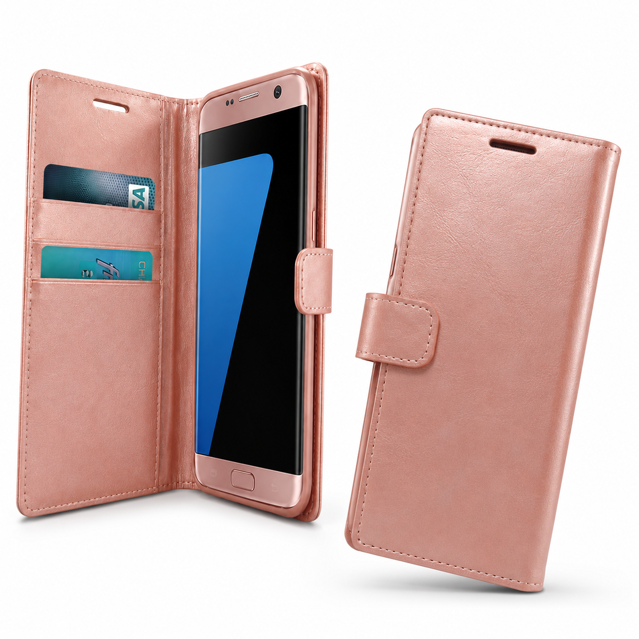 Rose Gold Goospery phone cover with card holder and magnetic fastening