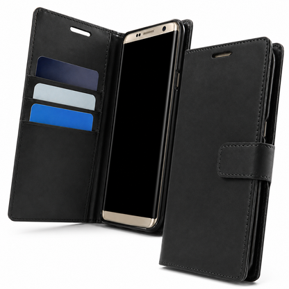 Black Goospery diary case with card holder and magnetic closure
